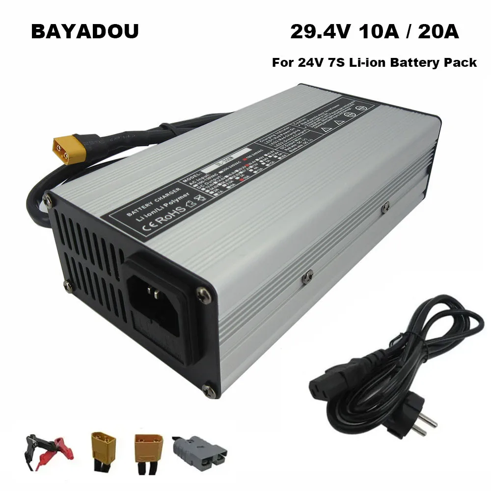 24V 10A 20A Li-ion Lithium Fast Charger 24 Volt 29.4V 7S 5A 15A Energy Storage RV Solar System Battery Charger XT60 Connector
