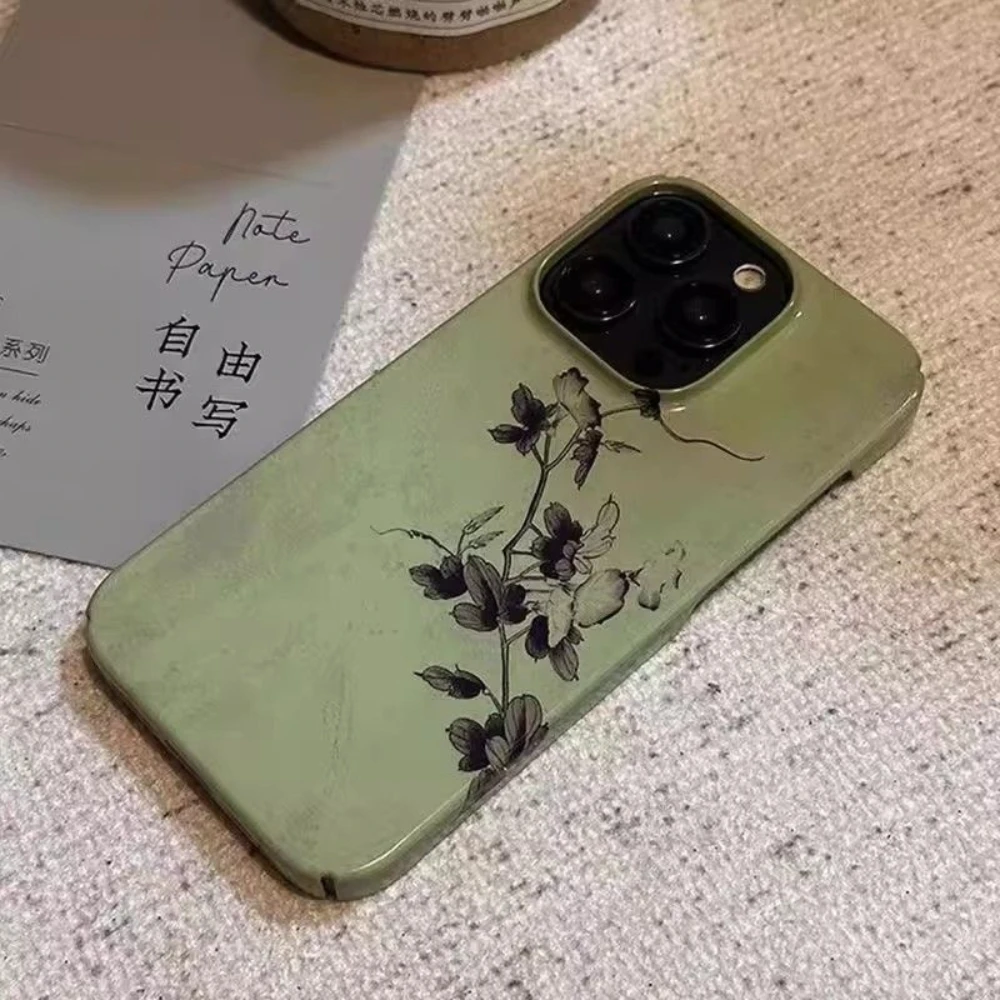 Elegant Light Green with Dark Floral Pattern Stylish & Chic Phone Case for iPhone 17 16 15 14 11 12 13 Pro Max Plus Back Cover