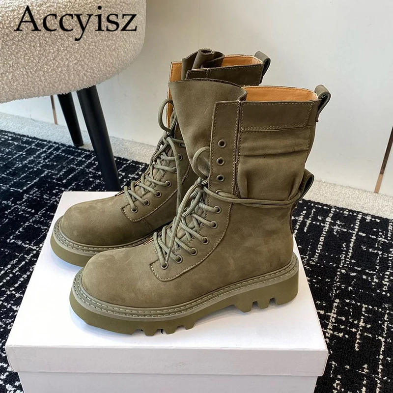 

2024 autumn and winter lace up solid color anti-skid motorcycle short boots for women thick soled outdoor desert leisure boots