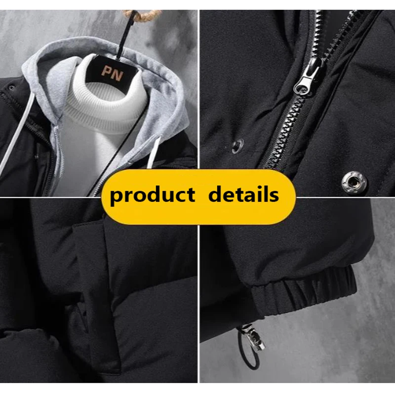 Fake Two Piece Jacket Coats Men Winter New Zipper Hooded Coat Casual Loose Warm Outerwear Men\'s Cotton-padded Jacket 2022