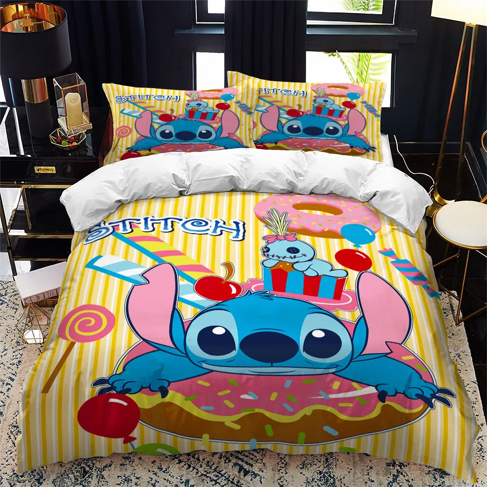 Disney Cartoon Stitch Cute Bedding Set Deadpool Soft Polyester Printed Three Piece Set Children Adult Double Bed Full Size