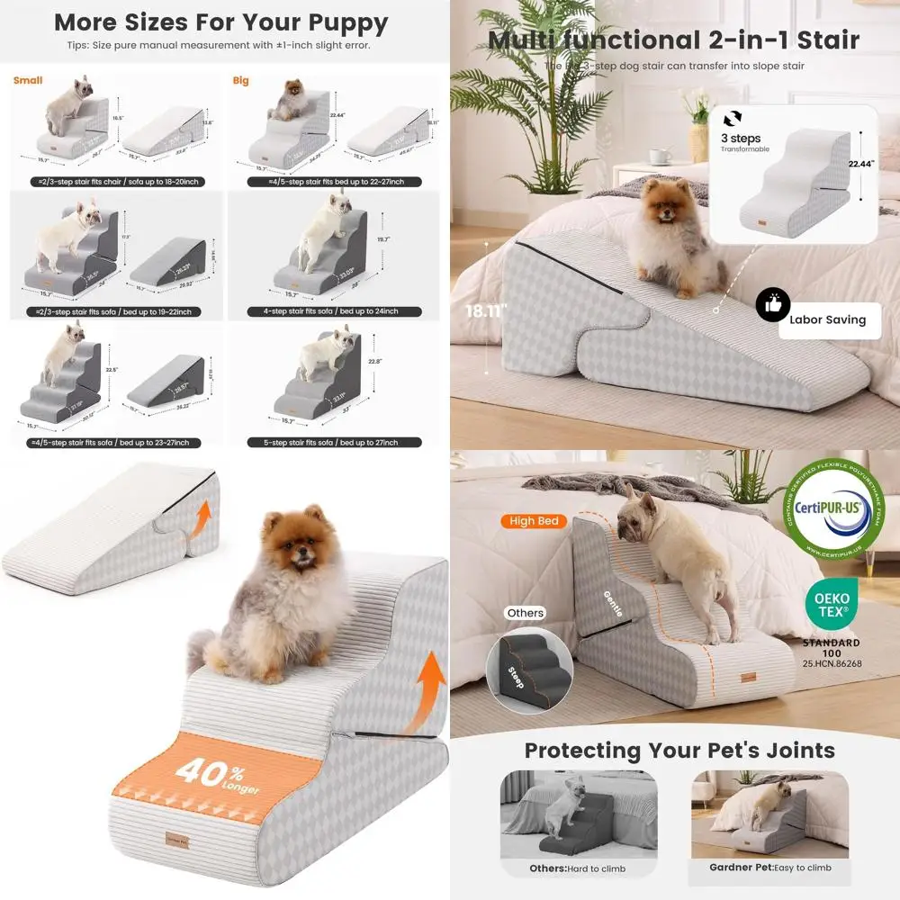 

Large 2-in-1 Adjustable 3-Step Pet Stairs and Ramp for High Beds, 22-27, Non-Slip Waterproof Cover, CertiPUR-US Foam