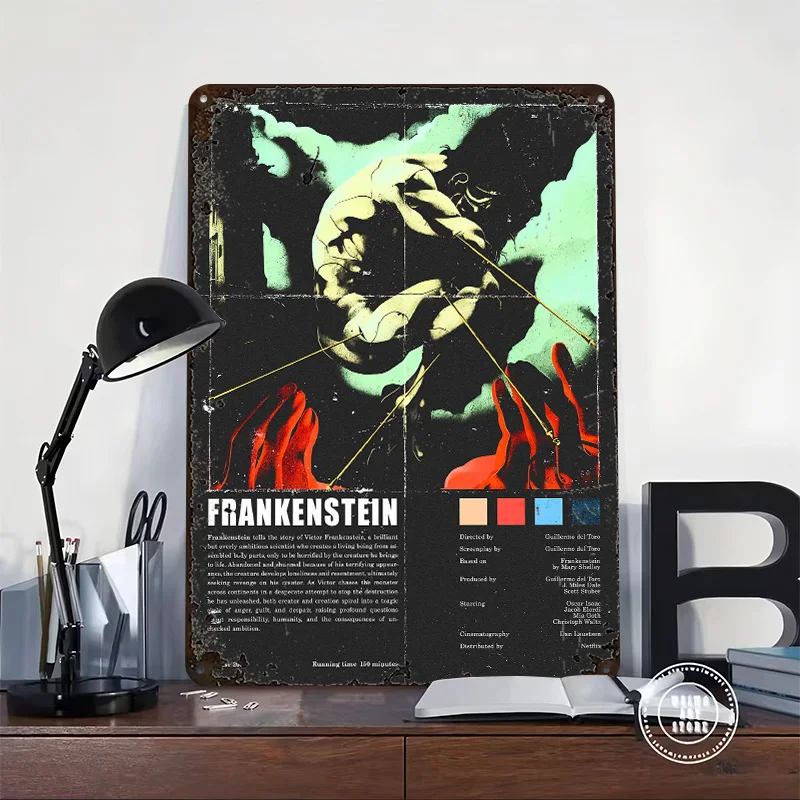 Frankenstein Movie 3D Texture Metal Poster Customized Wall Art Tin Sign Gift for Mancave Aesthetic Decoration Room Vintage Decor