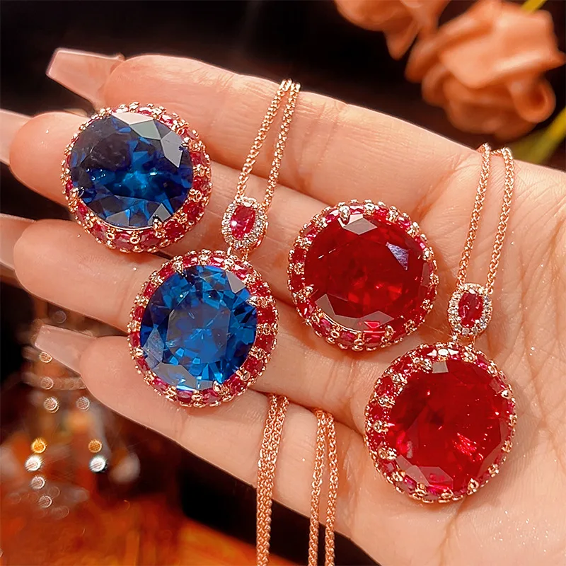 

New jewelry set copper base plated with diamond jade, European and American style, main stone 18*20