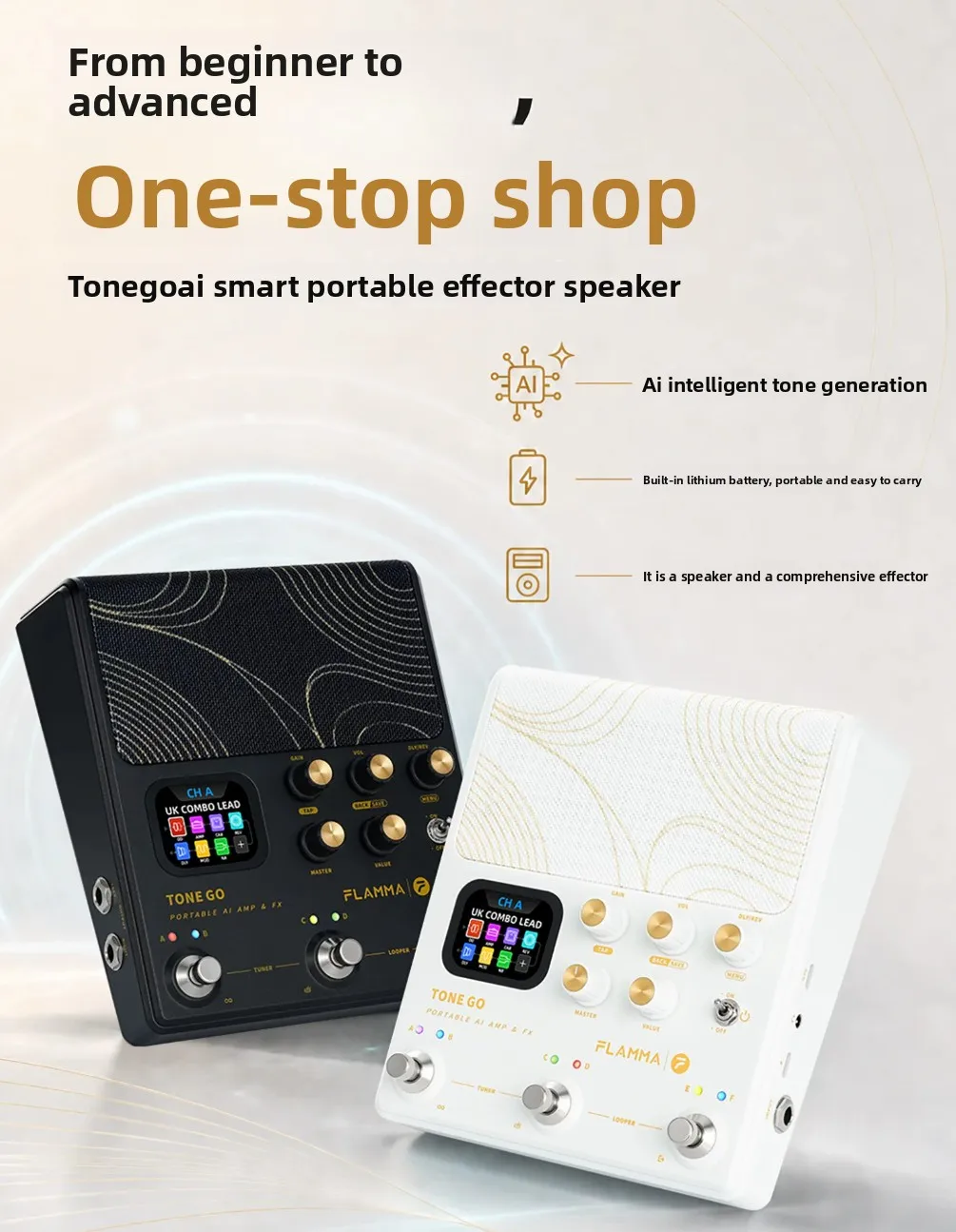 Tone Go Smart AI Electric Guitar Speaker Effects Portable Rechargeable Bluetooth Recording Audio