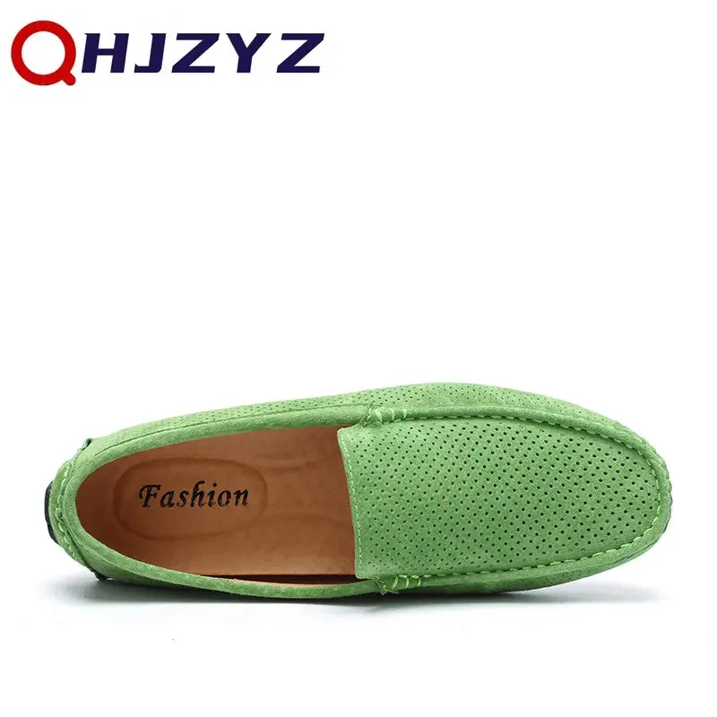 Green Genuine Leather Men Loafers Shoes Casual Luxury Brand Slip on Designer Moccasins Italian Men Driving Shoe Chaussure Homme