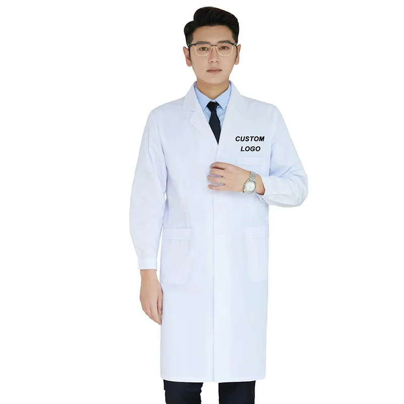 Thin Professional Lab Coat for Men Custom Long Sleeve White Medical Coat Doctor Scrubs Hospital Clinic Laboratory Uniform