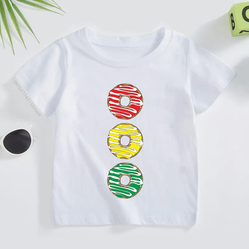 Children Fashion Funny T-Shirt Donuts Harajuku Kawaii Tshirts Lovely Cartoon Print Casual T Shirt Cute Short Sleeve Tops