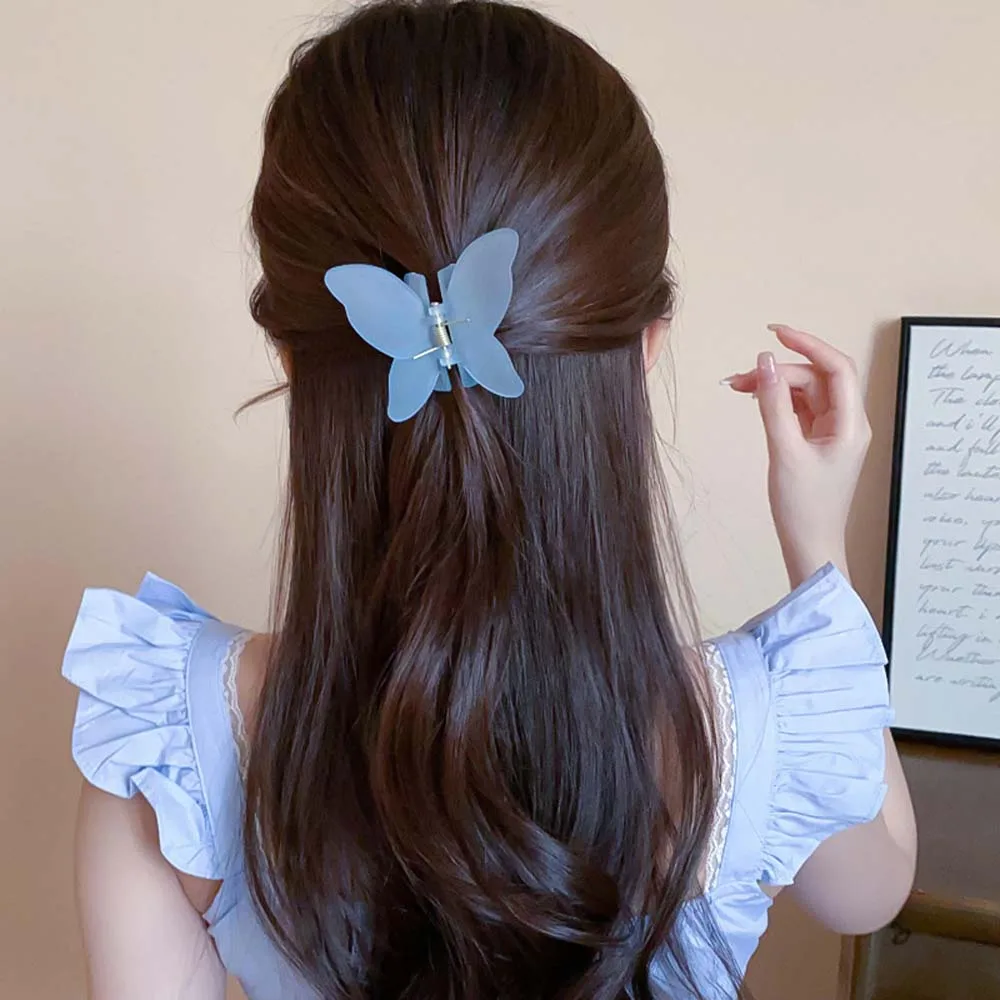 Acryl haarspeld Frosted Butterfly Hair Claw Banaan Clip Dieren Vlinder Haarclip Haaraccessoires Grab Clip Grote Shark Clip