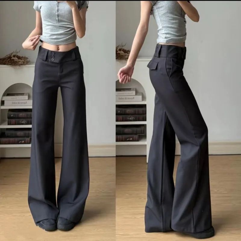 Small Personality Button-up Suit Pants Womens High-waisted Spice Girls Floor-mopping Pants Casual Super-long Floor-mopping Pants
