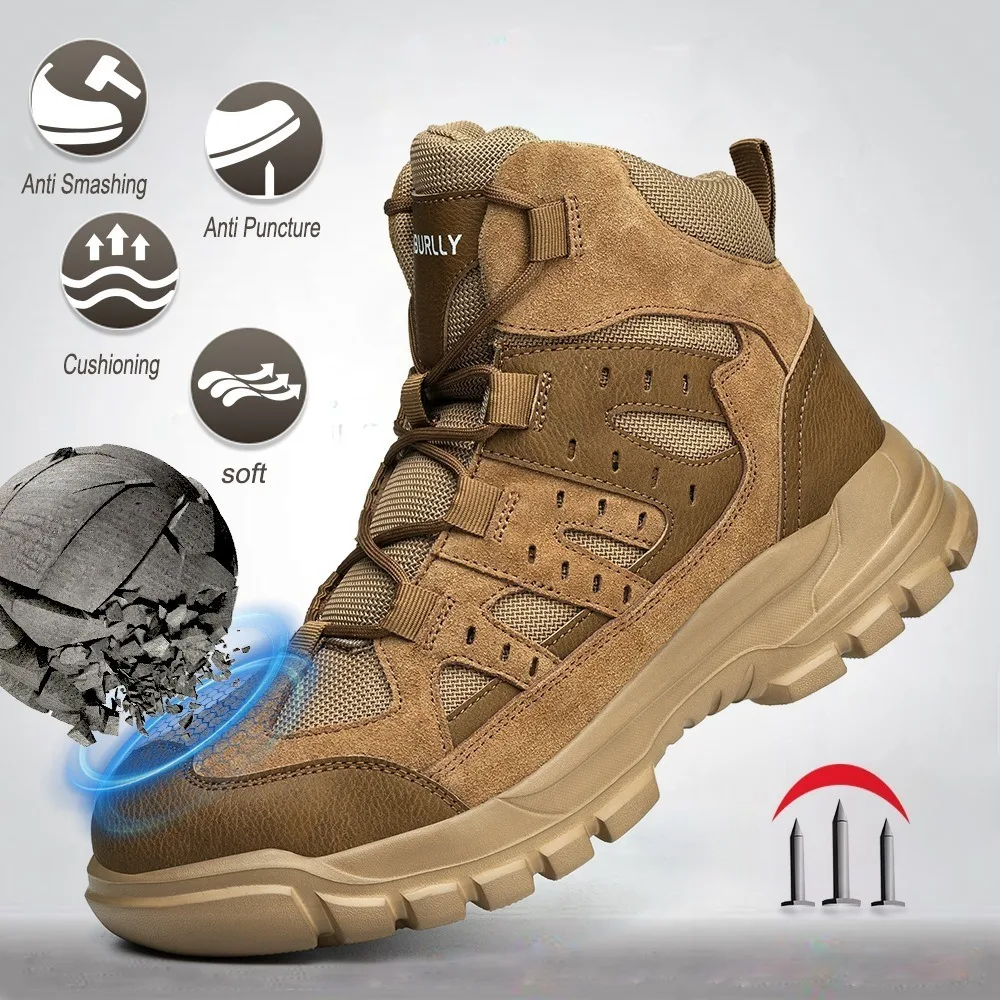 Four Season Safety Shoes Men Steel Toe Anti Smashing Anti Piercing Lightweight Breathable Work Boots Protective Footwear