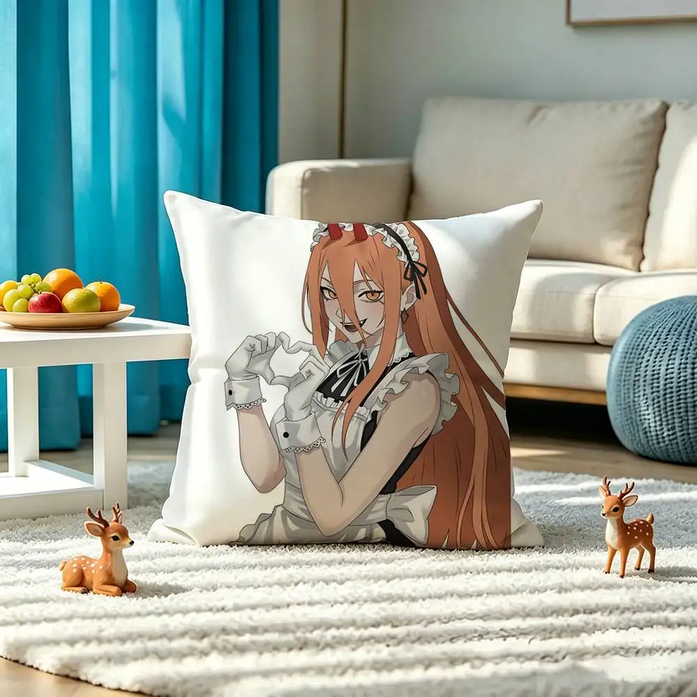 C-Chainsaw Man Power Pillow Case Square Double-Sided Sofa Cushion Cover Bedroom Bedside Pillow 6