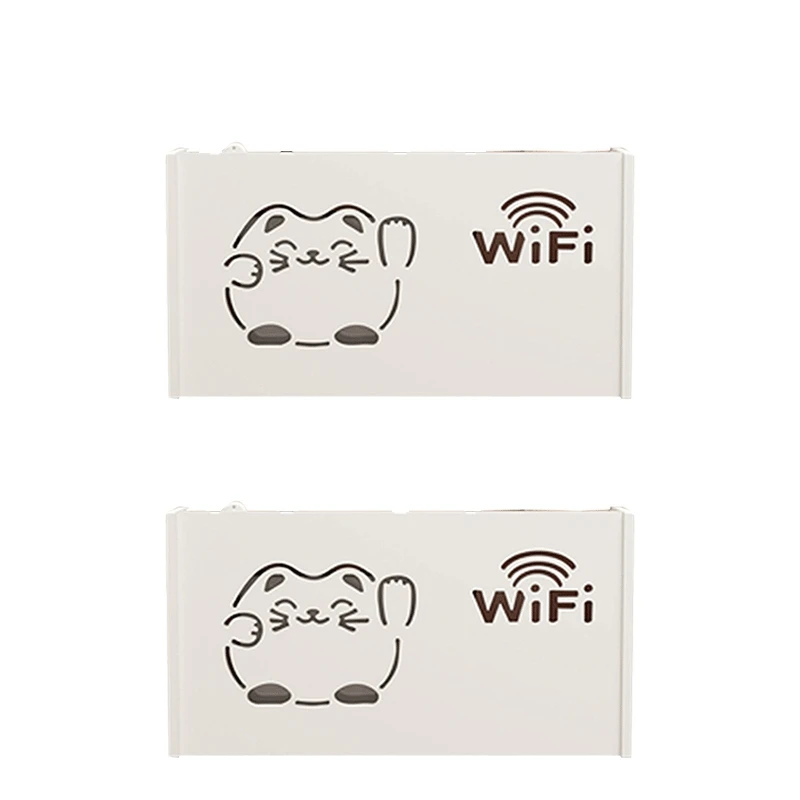 

2 PCS Wifi Router Storage Box Outlet Set Top Cable Wooden Case Hanging Organizers