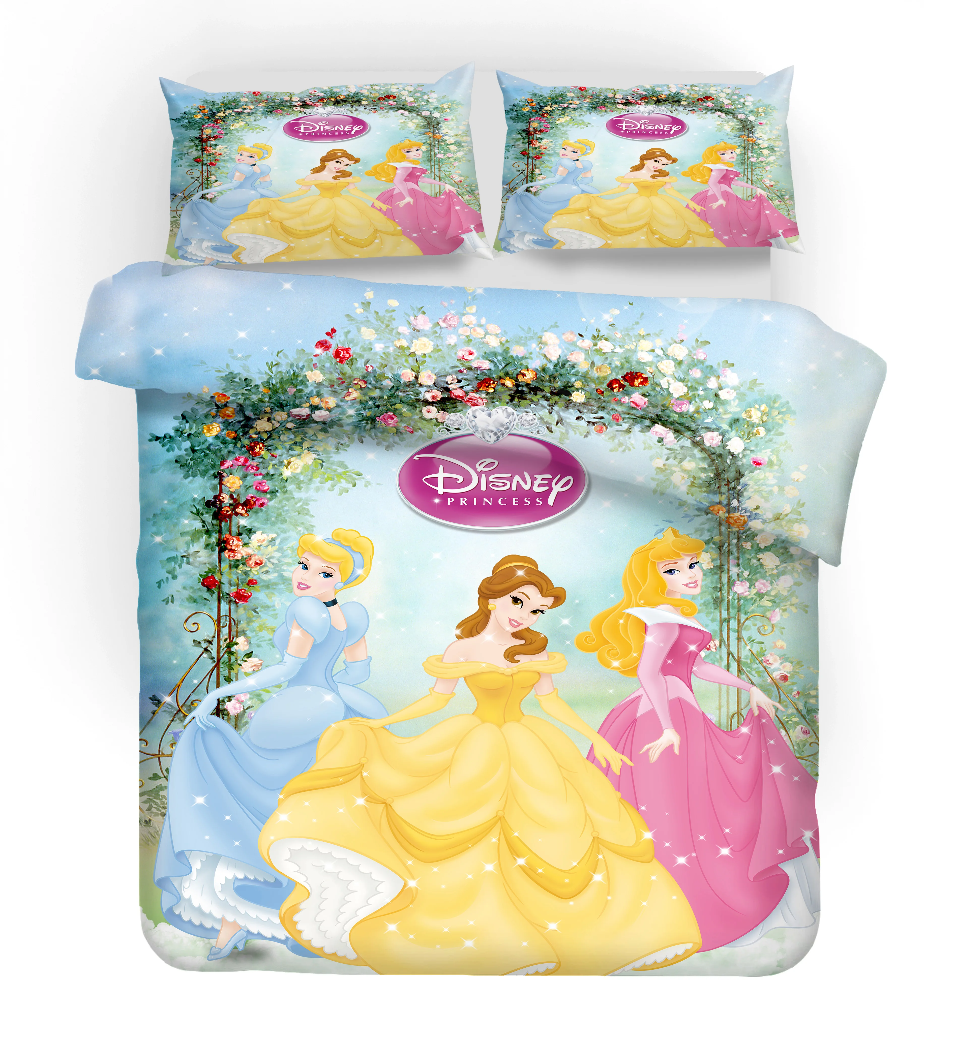 Disney Princess Bedding Sets for Children,Cinderella/ Snow White Bed Linen Boys Girls 3D Cartoon Duvet Cover Pillowcases