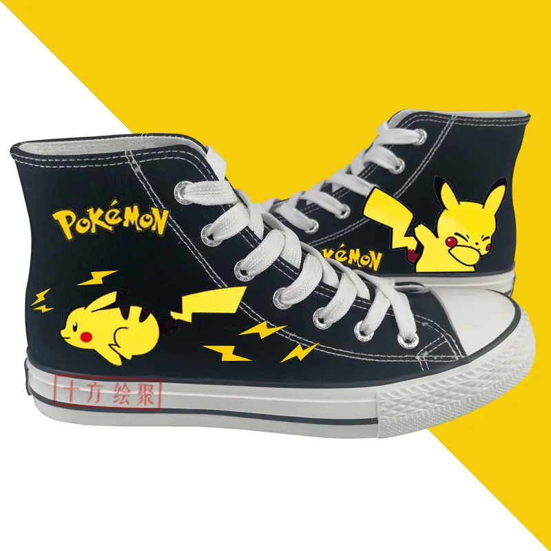 Canvas Female pikachu Same Printed High Top Hand-painted Shoes Korean Version Male Couple Student grils women shoes