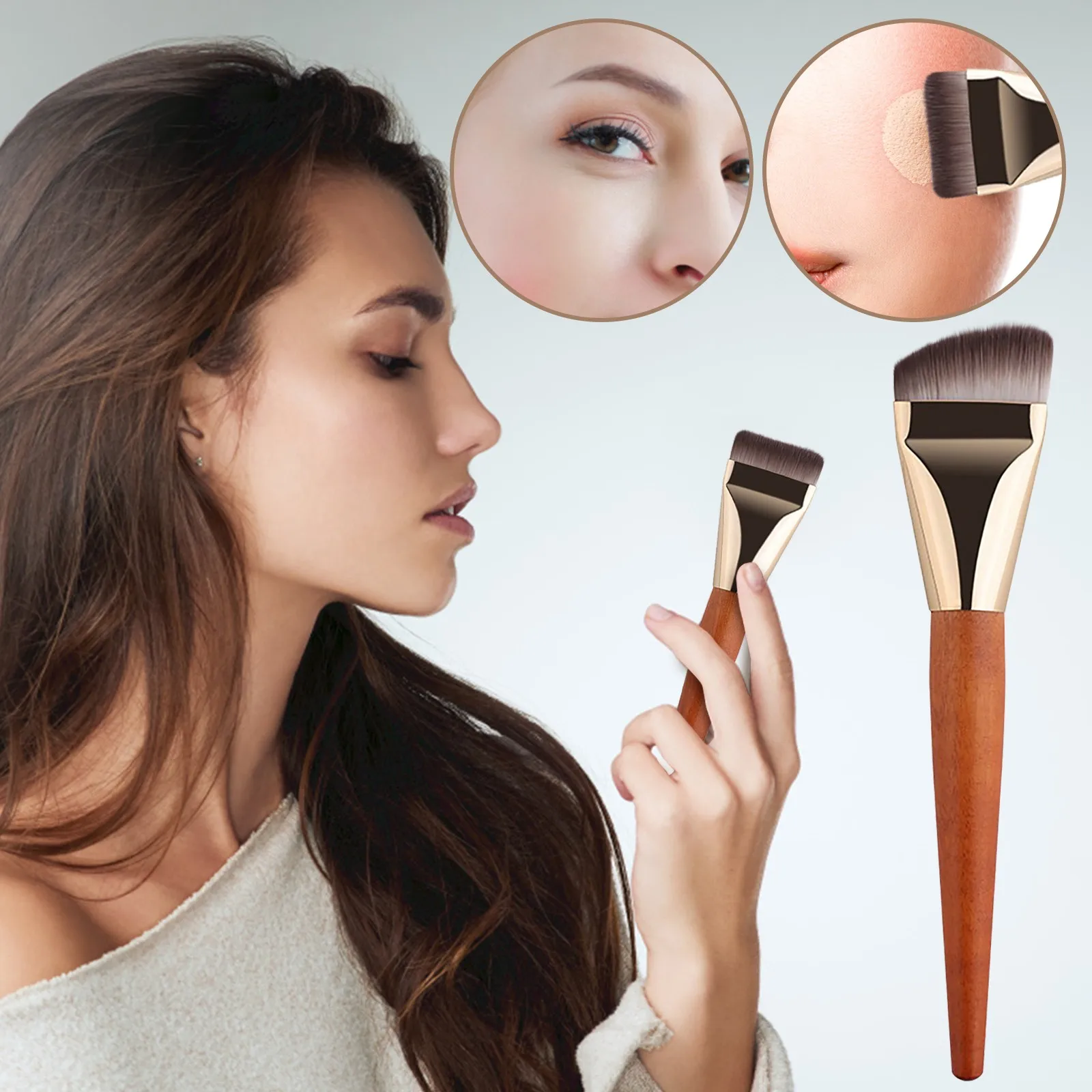 Brocha de base de una línea ultrafina, corrector sin huellas, cepillo de máscara, cabeza plana, sin polvo, pelo suave, herramientas de belleza, maquillaje Brus