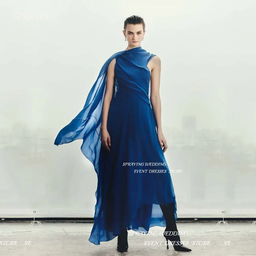 

SPRAYING A-line With Shawl Party Gown Dress Photo Shoot Ankle-Length Sleeveless Evening Dress High Neck Multi-layered