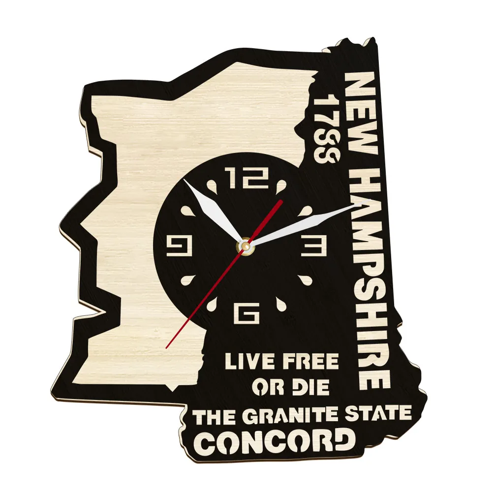 

American States New Hampshire Wood Wall Clock Home Decor Live Free Or Die The Granite State Concord Laser Cut Art Wall Watch