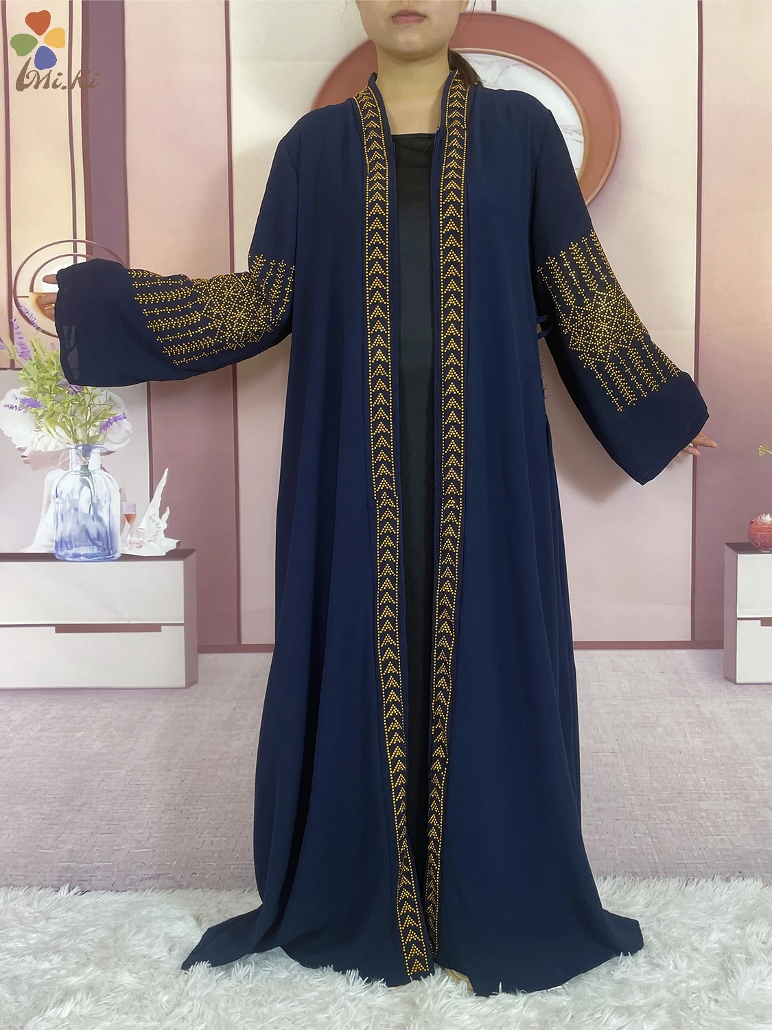 New Muslim Elegant Women Open Dress Long sleeved Diamond Chiffon Robe African Abaya Women Dress Dubai Maxi Party Clothing