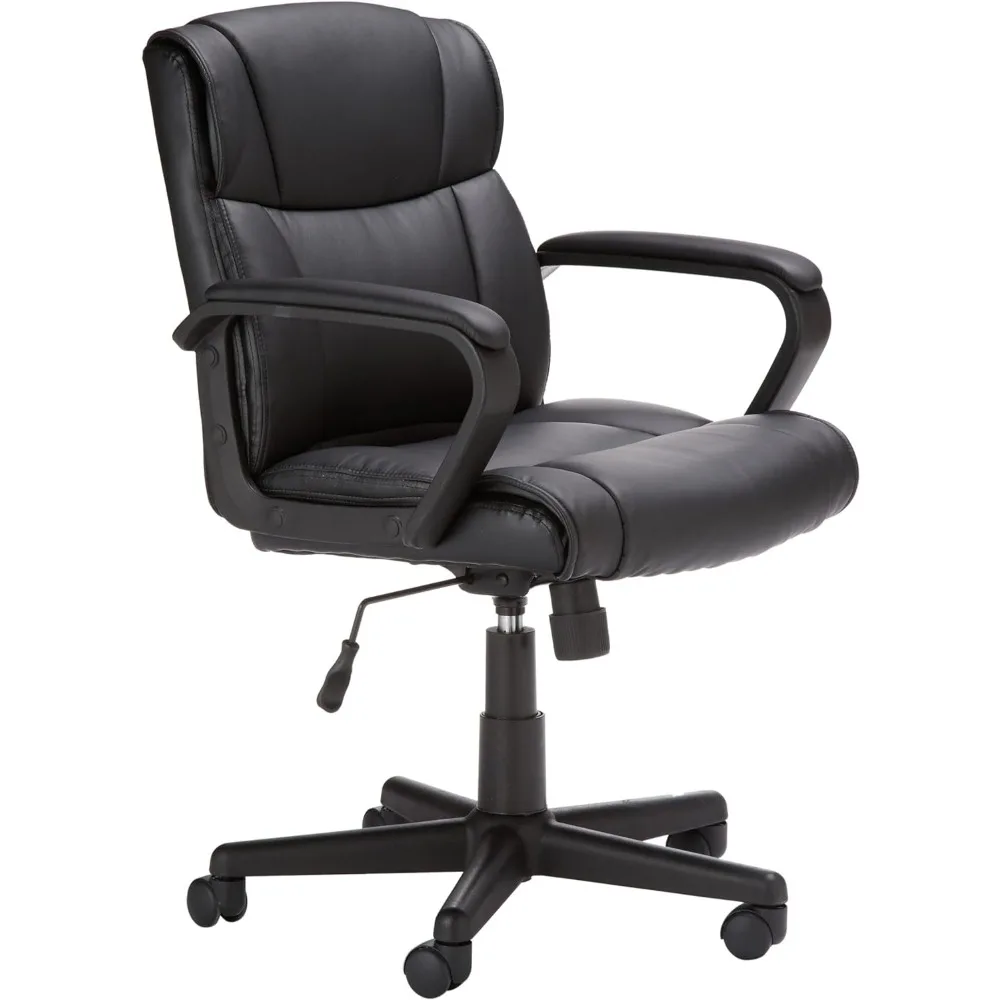 Computador do escritório Task Desk Chair, braços acolchoados, Mid-Back ajustável, 360 Swivel rolamento giratório, Faux Leather, 275 Pound Capacidade