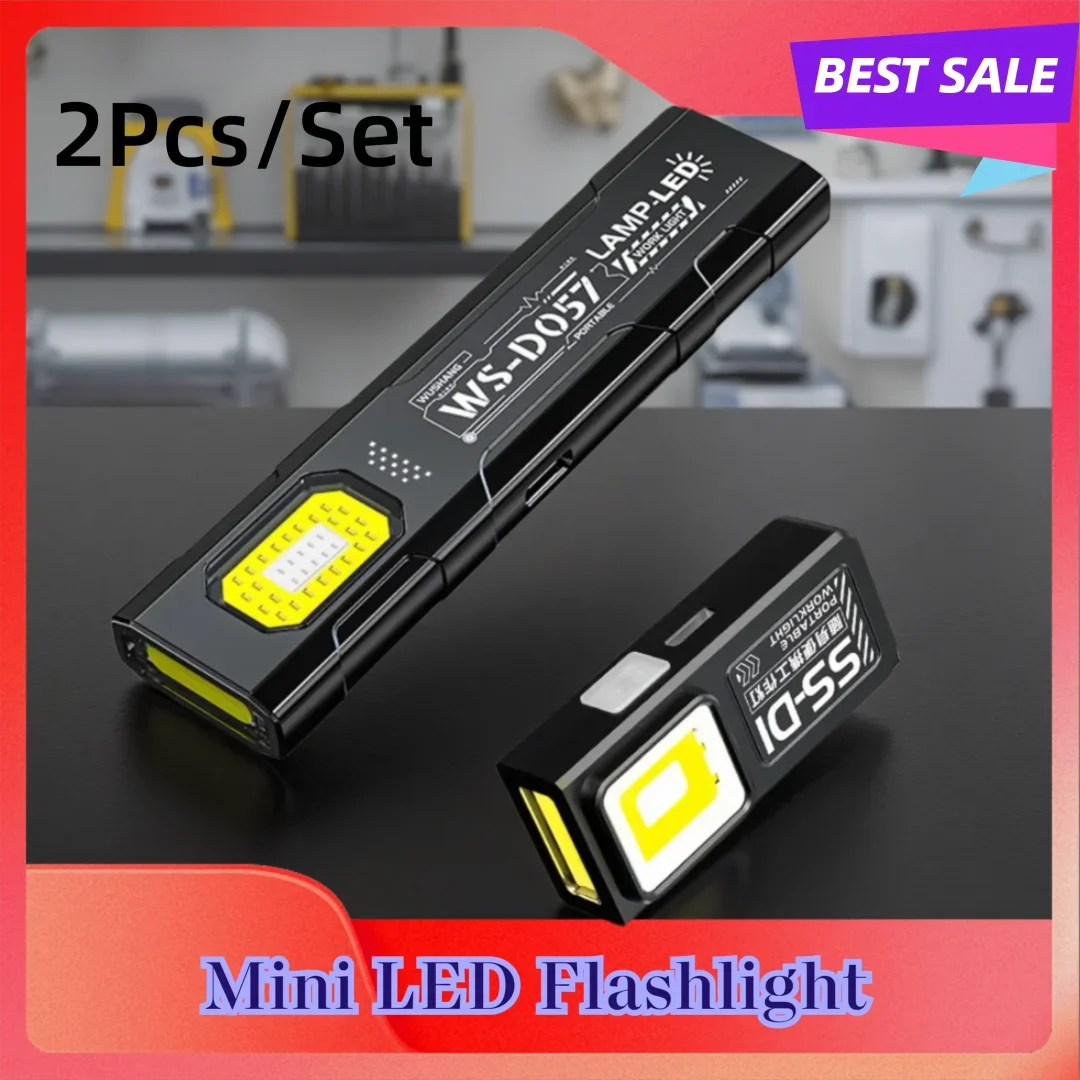 

2 шт./компл. мини-светодиодный брелок-фонарик USB перезаряжаемый рабочий свет водонепроницаемый портативный фонарик для кемпинга карманная лампа