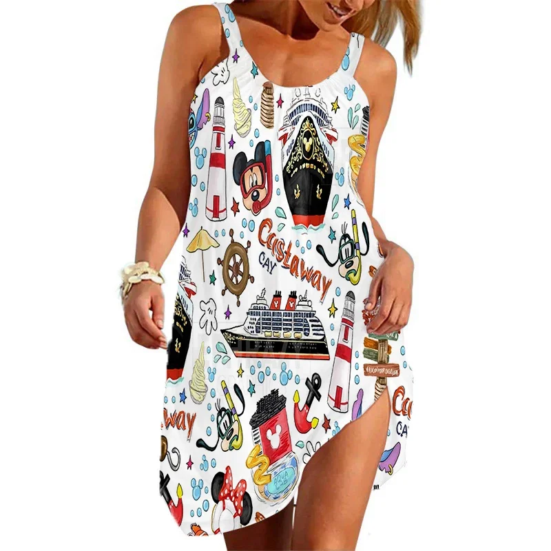 2024 Disney Mickey Cruise Sexy Dress Women\'s Short Sleeve Cruise Dress Land Mickey And Friends Beach Dress Y2K