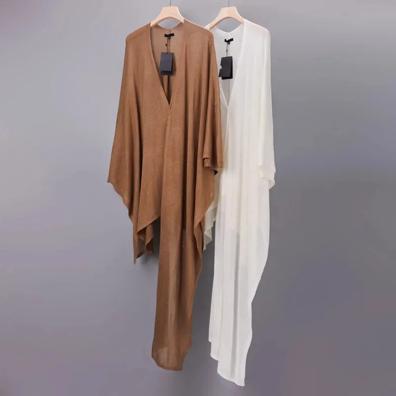 Women Poncho Cardigan Shawl Cape Thin Linen Tencel Lightweight V Neck Open Front Batwing Sleeve Wrap Blouse Beach Casual Tops