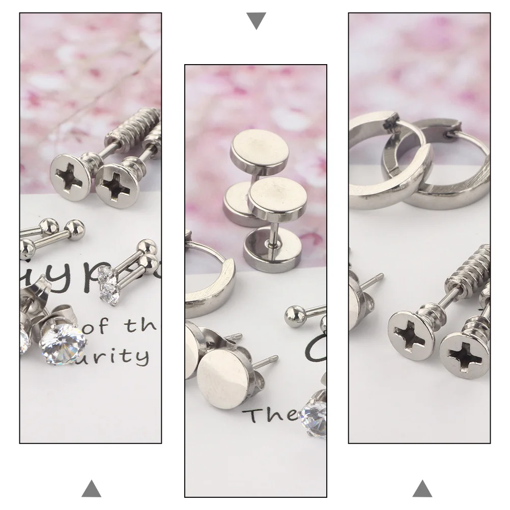 

14 Pcs Stainless Steel Earrings for Men Mens Earings Trendy Piercing Jewelry Diamond