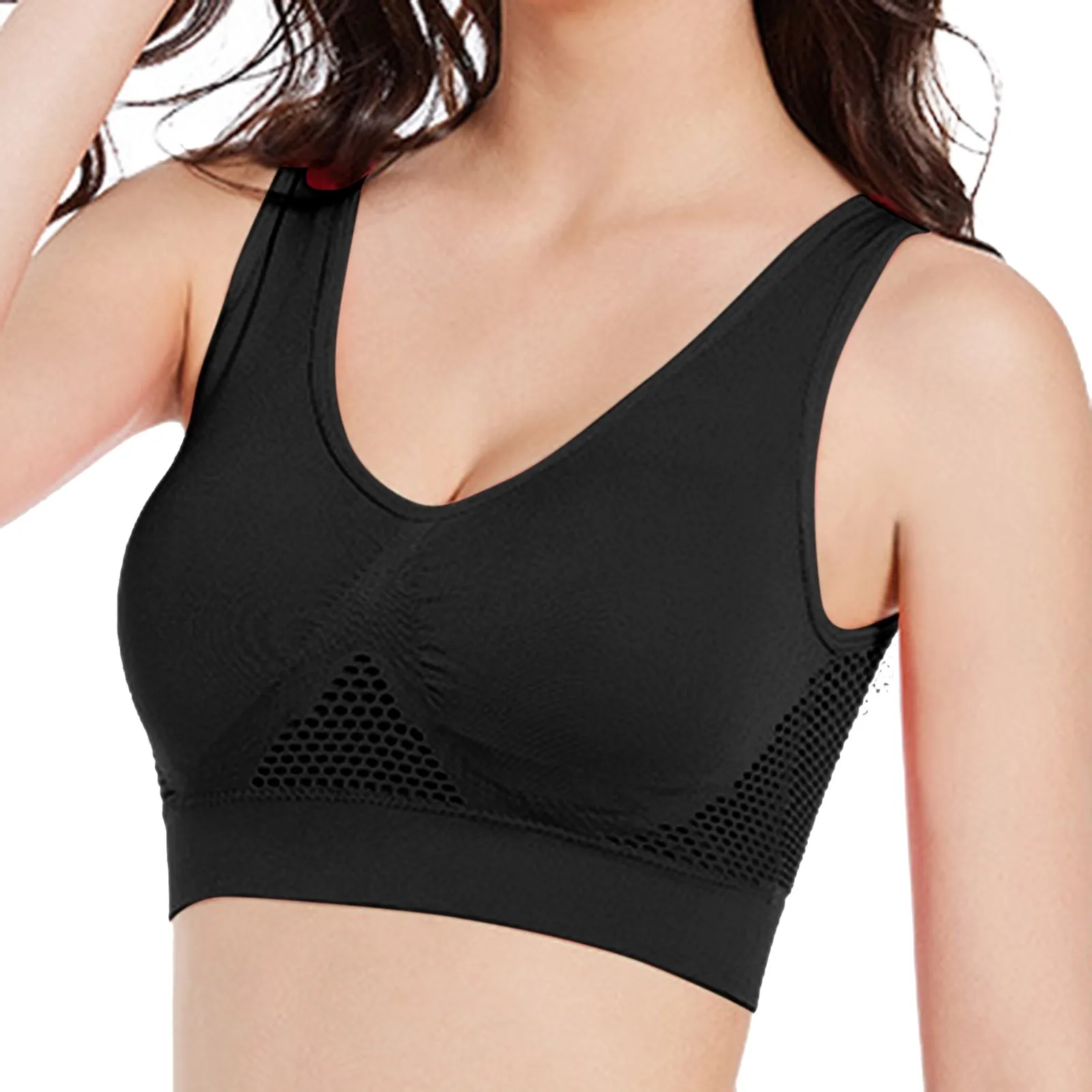 

Women's Sport Breathable Solid Colour Underwear Women's Non-steel Ring Non-marking Hollow Mesh Thin Section Sports Yoga Bra