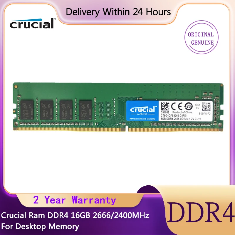 Crucial RAM 8GB 16GB 4GB DDR4 3200MHz CL22 1.2V UDIMM Desktop Single Memory