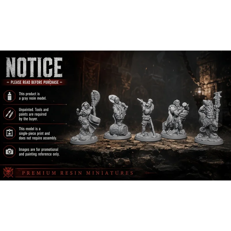 Fantasy Heroes Miniature Bundle - 5 Unique Characters, 32mm Heroic Scale 3D Printed Resin Models
