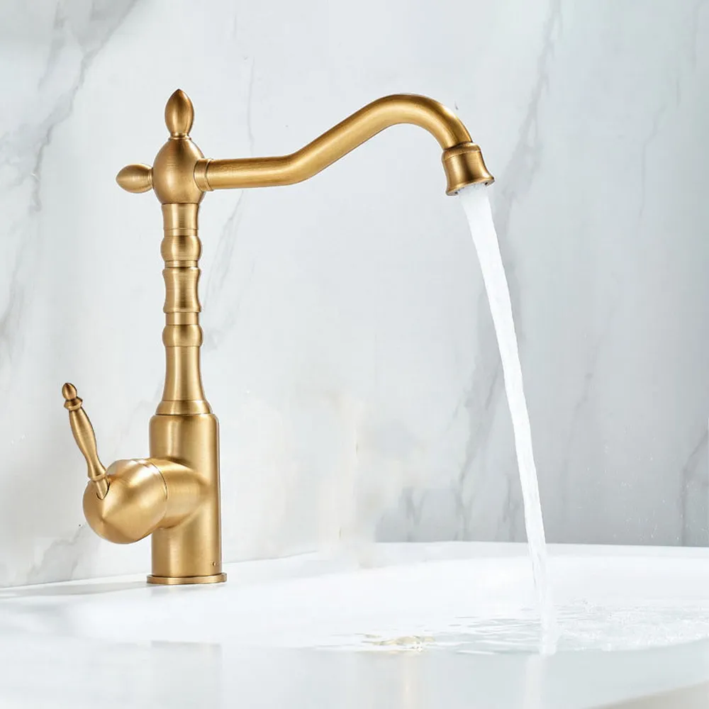 

Antique Brass Kitchen Wet Bar Bathroom Vessel Sink Faucet Single Hole Swivel Spout Mixer Tap aan303