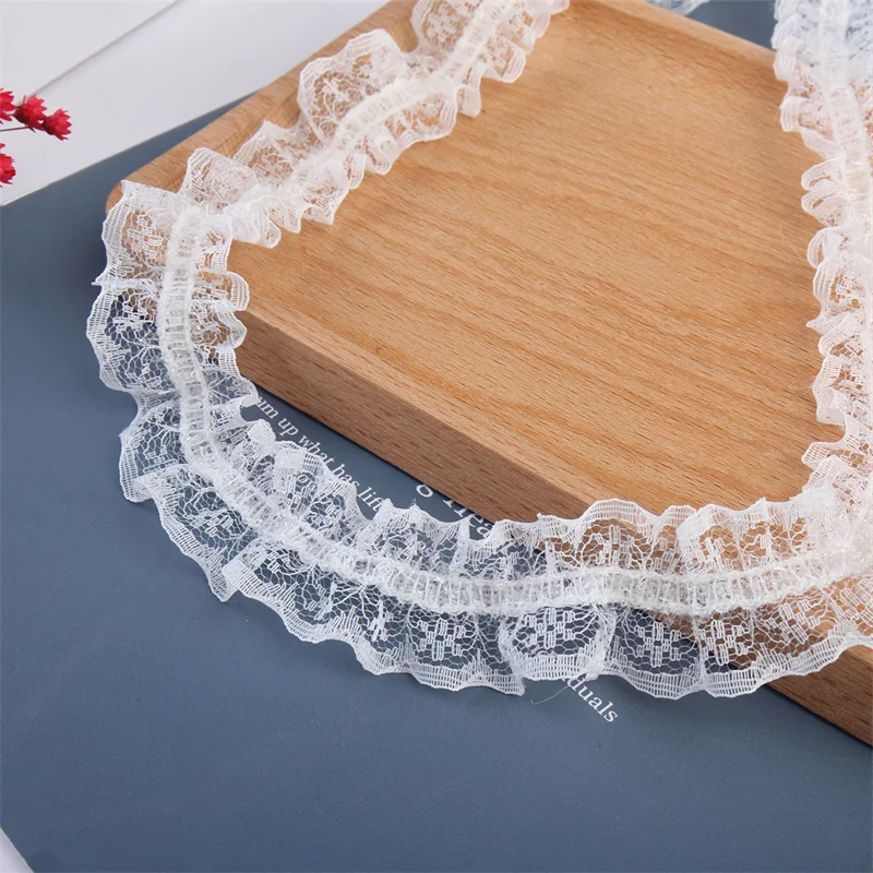 3CM Wide White Black Mesh Elastic Lace Ruffle Trim Embroidered Ribbon Clothes Hemline Dresses Collar Sewing DIY Apparel Decor