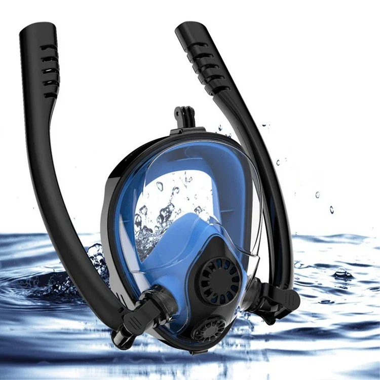 Double tube snorkeling mask Full dry adult children full face double tube snorkeling mask equipment factory