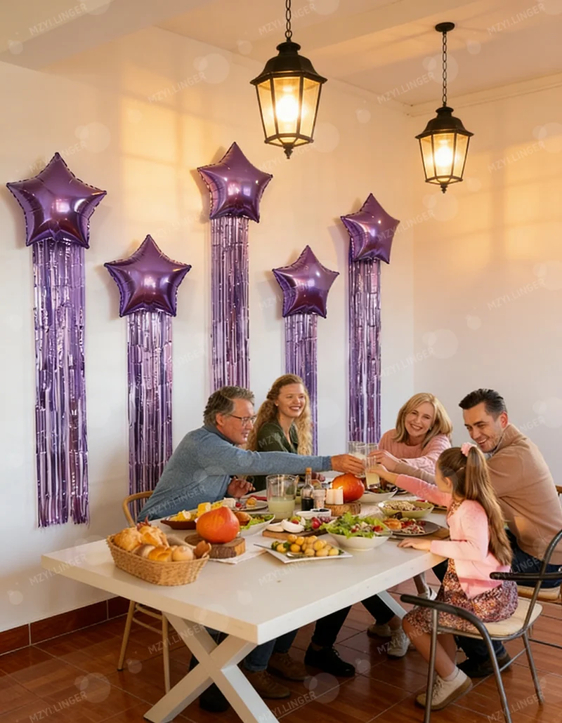 Fünfzackiger Stern-Ballon und Quasten-Regenvorhang-Set für Geburtstagsfeiern, Hochzeiten, Babypartys, Partydekorationen – Detail 4