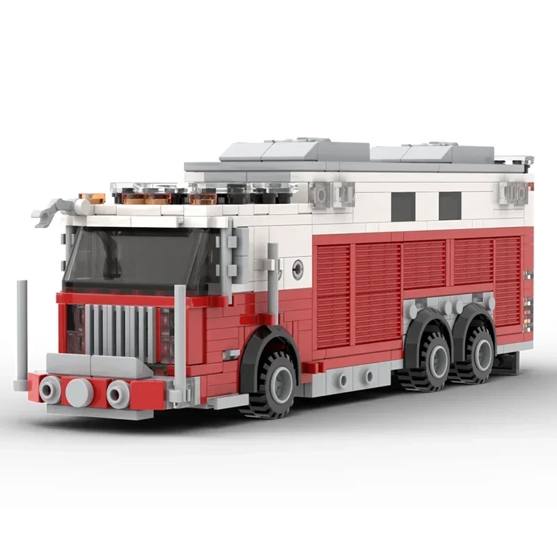 Fire Fighting Vehicle Model Moc Building Blocks Walk-In Heavy Rescue Model Technology Brick DIY Assembly Construction Toy Gifts