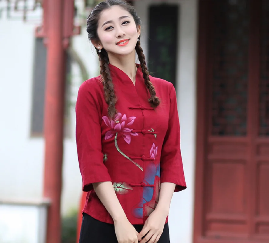 Heißer Verkauf neue Frauen chinesischen Stil hochwertige Baumwolle Leinen Tang Anzug Jacke Mode Druck Tops Mantel Damen Freizeit jacken