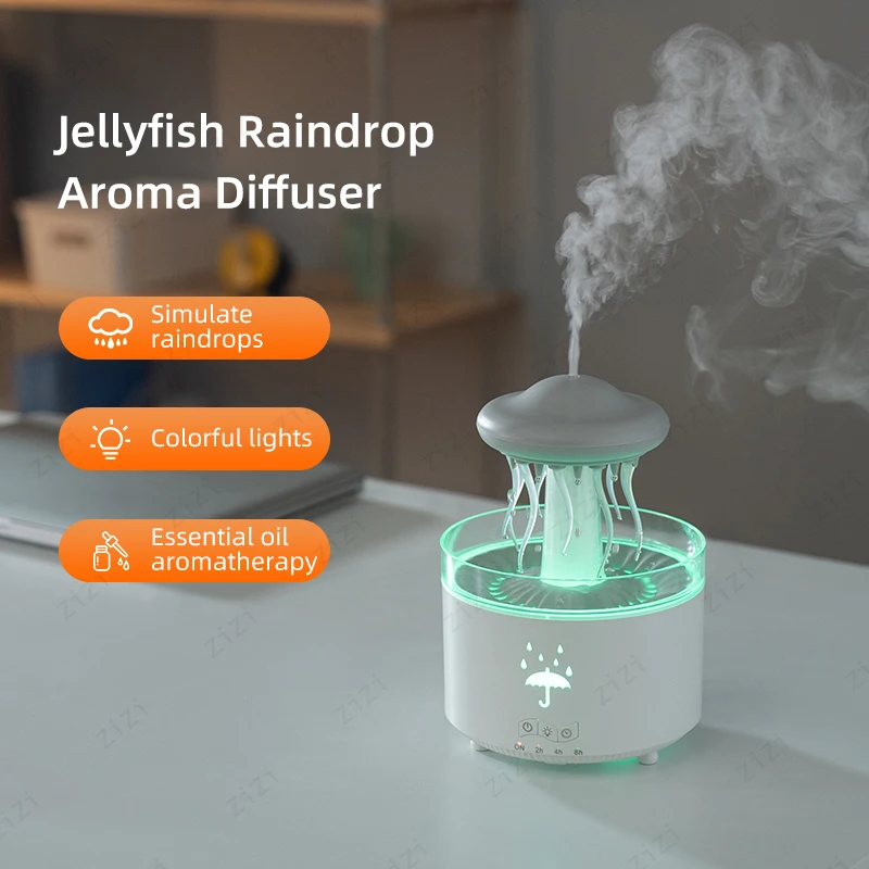 Rotating Jellyfish Raindrop Humidification Aromatherapy Machine Colorful Ambient Light Heavy Fog Volume Essential Oil Diffuser