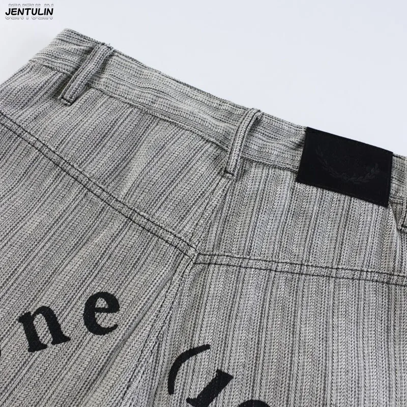 American Retro Vertical Stripe Letter Printed Wide Leg Pants Men Loose Balloon Pants High Street Trendy Casual Straight Leg Pant