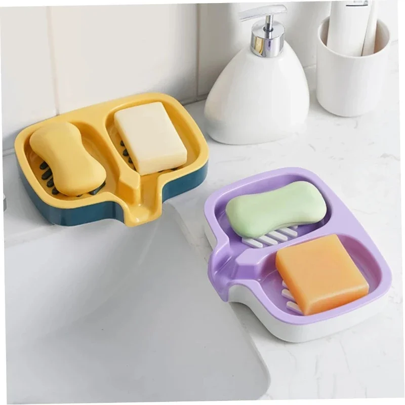

Double-Layer Soap Dish with Drainage Spout Laundry Soap Storage Box Bathroom & Kitchen Storage Container Household