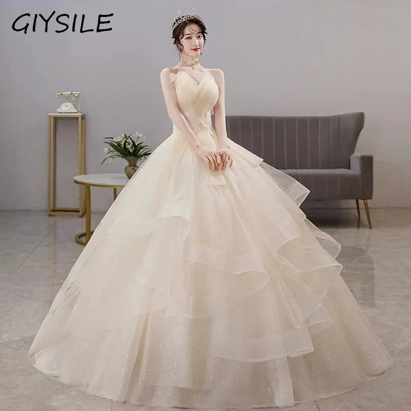 

Elegant Wedding Dresses with Strapless Wedding Dresses Princess Ball Gown Skirts Prom Dresses Champagne Vintage Wedding Dresses