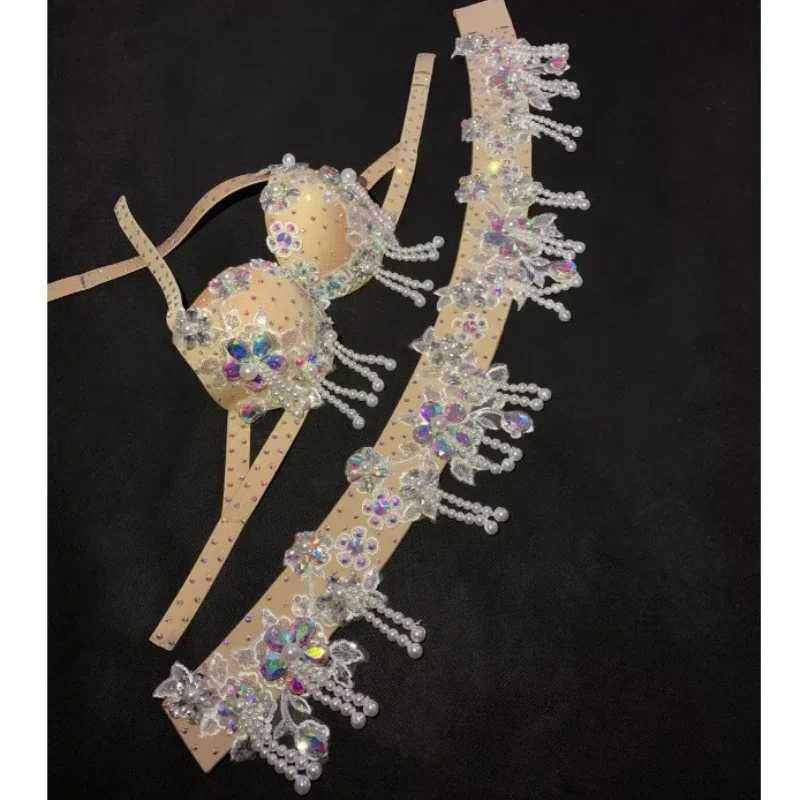 Belly Dance Performance Suit Women Customsized Oriental Bra Top+AB Stones Belt for Children Competiton Bra Set Bellydancing Wear
