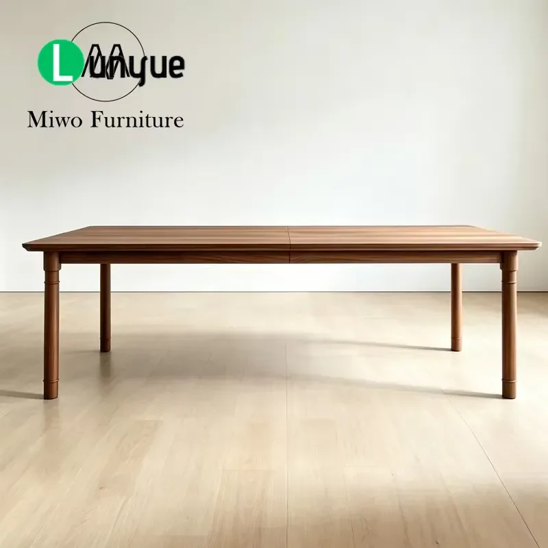 Modern Rectangular Oak Retractable Dining Table with Chairs Nordic 8 Seater Pull Out Extendable Kitchen Furniture for Dining