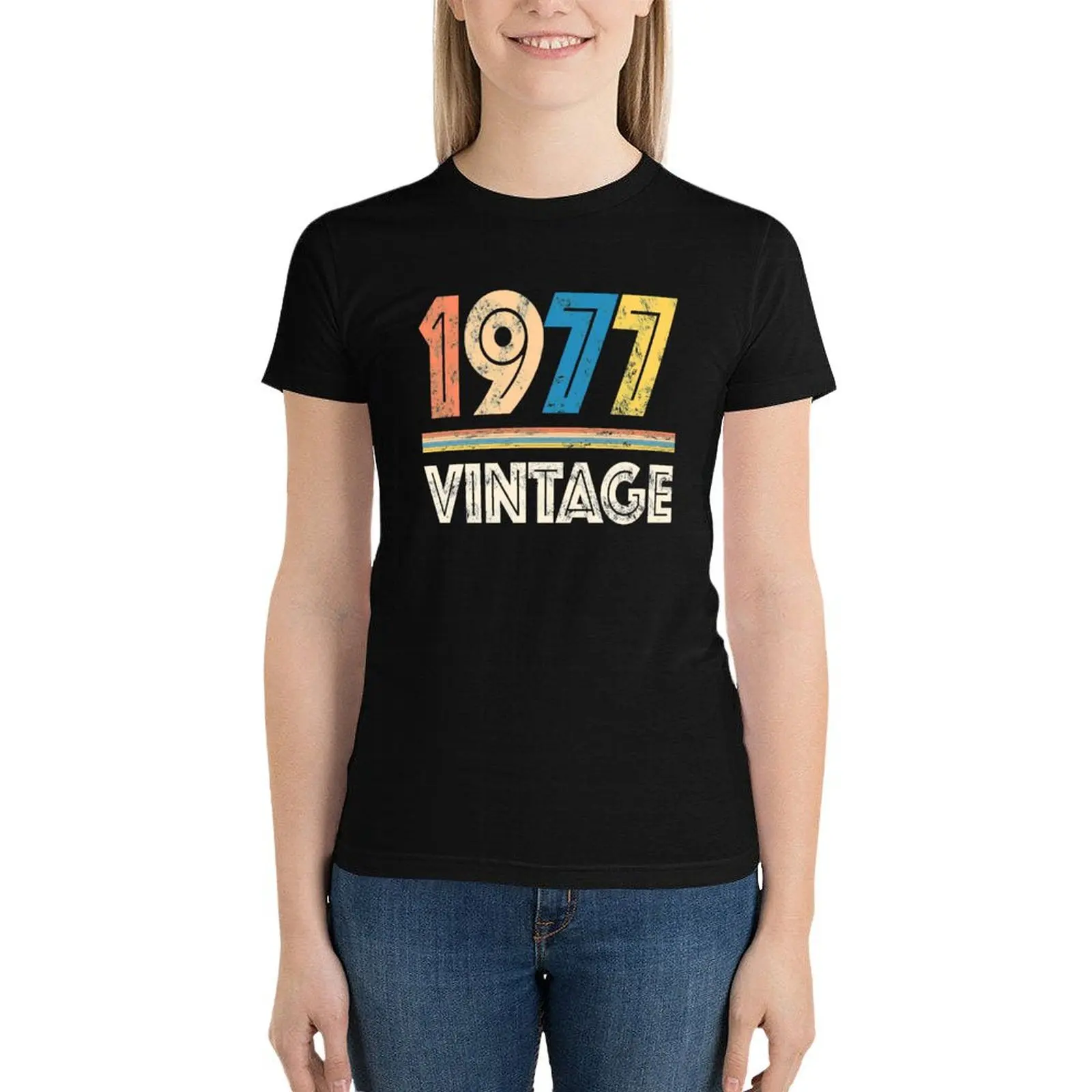 Vintage RETRO 1977 birthday T-Shirt summer top plus size tops summer clothes graphics cotton t shirts Women