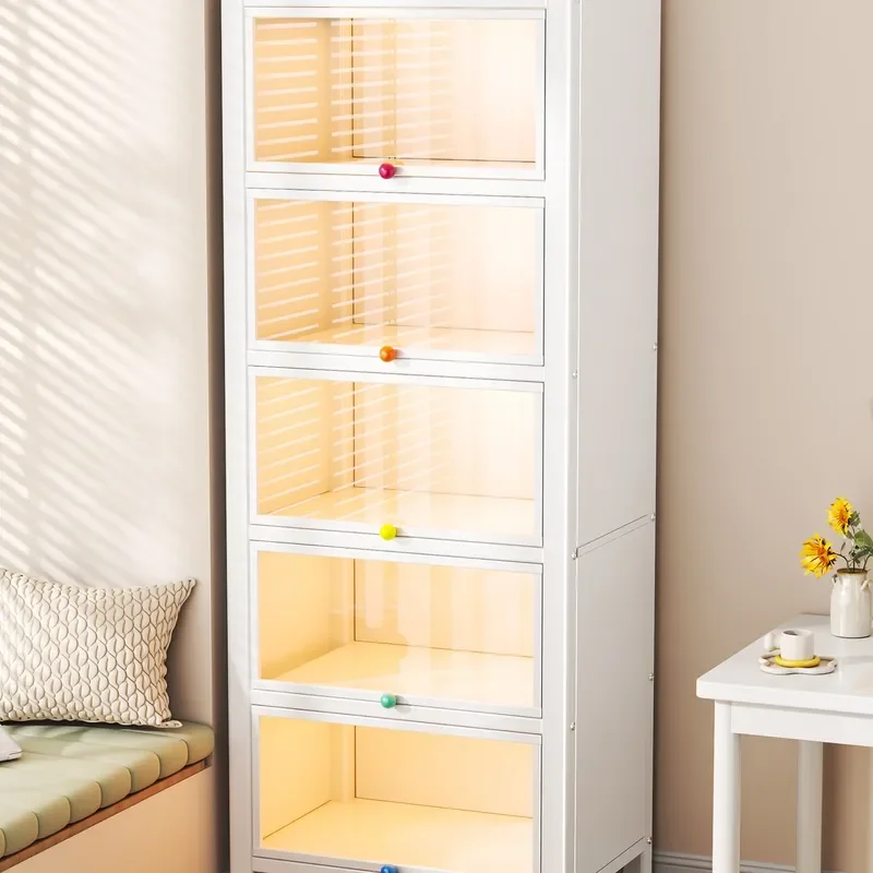 Iron Frame Glass Display Cabinet with Door Dustproof Bookshelf for Home Toy Blind Box Storage Floor Standing Figure Showcase