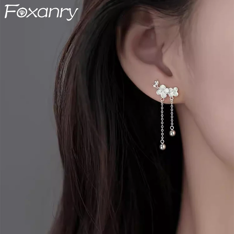 Foxanry Flower Tassel Drop Earrings For Women Girls New Trendy Temperament Sweet Gentle Prevent Allergy Anniversary Jewelry Gift