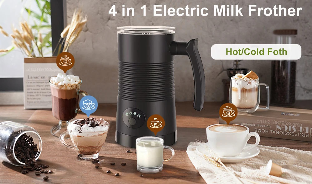 Electric Milk Frother Automatic Rotary Foamer for Coffee Cappuccino Latte 4 in 1 Hot and Cold Foam Maker Milk Frother Foamer
