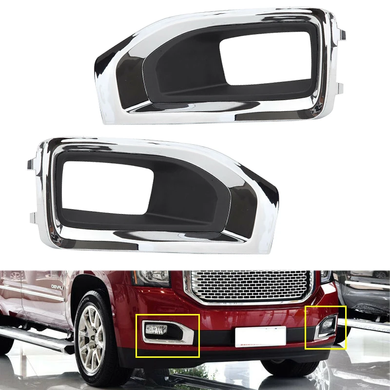 GM1038187 13912295 22936427 22936426 1 Pair Car Exterior Front Bumper Fog Light Lamp Bezel Trim Cover Frame Fit for GMC Yukon XL