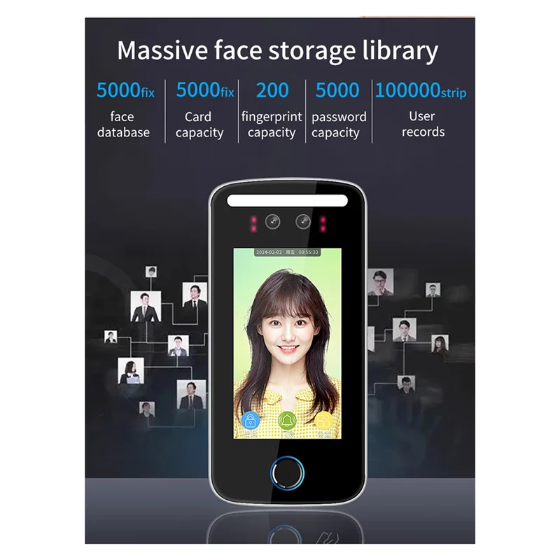 Tuya Wifi AI ダイナミック顔認識リーダー出席端末 5000Face TCP IP 5 インチ画面 125Khz IP54 防水