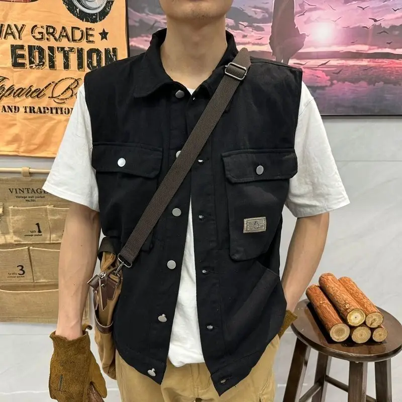 

Дышащий джинсовый жилет, мужская легкая куртка в стиле ретро, уличная одежда унисекс, идеально подходящая для весенне-осеннего активного отдыха ​